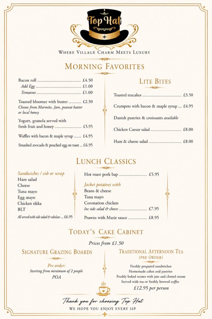 Top Hat Cafe Menu